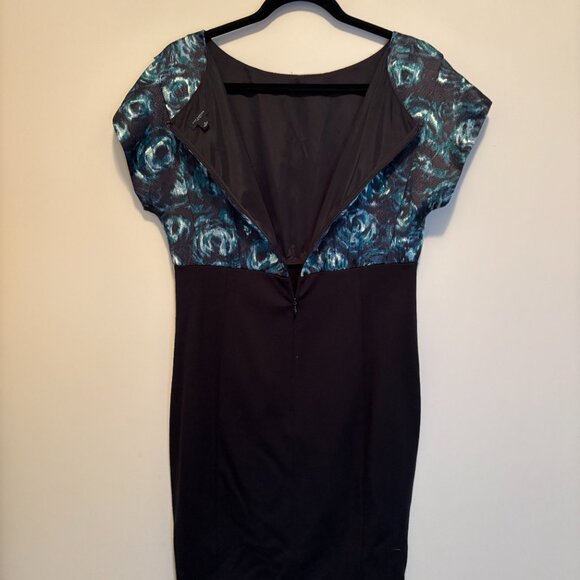 Ann Taylor Dress Black Green S/S Silk Stretch Career Christmas New Years Sz 8 - Picture 10 of 10